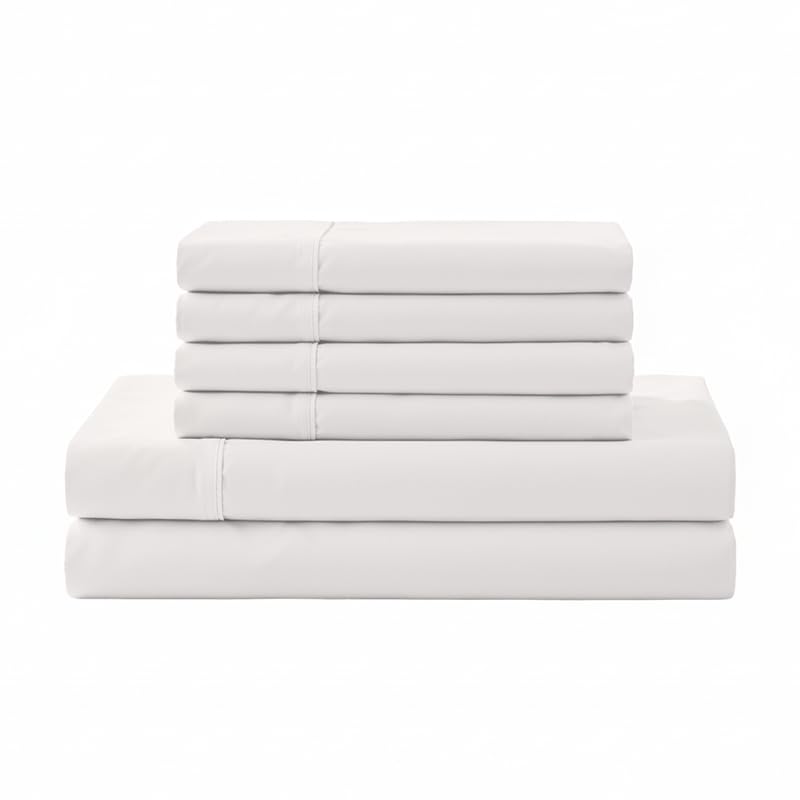 Linen Home 100% Cotton Percale Sheet Set - Deep Pocket Fitted Sheet Fits Mattress Upto 15", Pillowcases, Breathable Flat Sheet