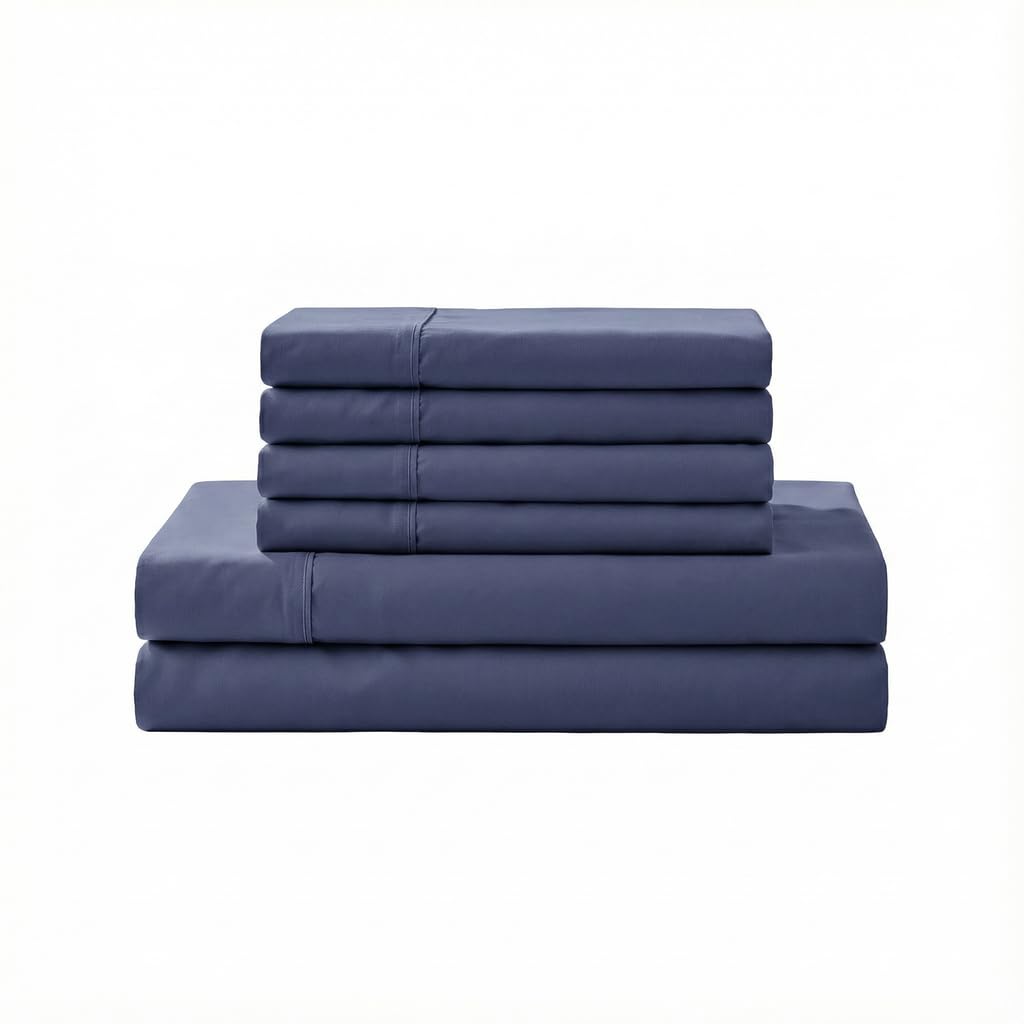 Linen Home 100% Cotton Percale Sheet Set - Deep Pocket Fitted Sheet Fits Mattress Upto 15", Pillowcases, Breathable Flat Sheet