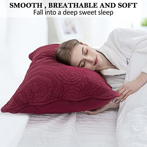 BOSOWOS Quilted Pillow Shams Set of 2, Decorative Microfiber Standard Queen King Bed Pillow Shams, Soft Breathable Pillow Covers with Envelope Closure (White£¬ Light Yellow, Burgundy, Blue, Grey)