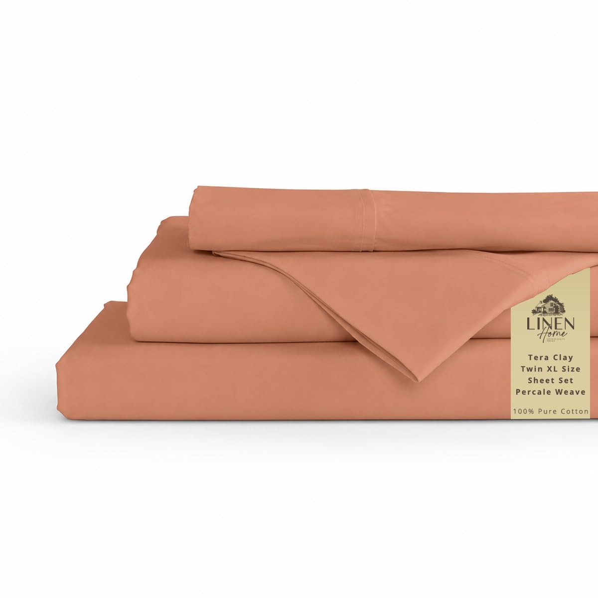 Linen Home 100% Cotton Percale Sheet Set - Deep Pocket Fitted Sheet Fits Mattress Upto 15", Pillowcases, Breathable Flat Sheet