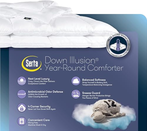 SERTA Down Illusion Hypoallergenic Down Alternative Comforter with Corner Loops