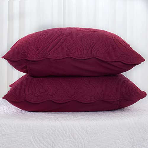 BOSOWOS Quilted Pillow Shams Set of 2, Decorative Microfiber Standard Queen King Bed Pillow Shams, Soft Breathable Pillow Covers with Envelope Closure (White£¬ Light Yellow, Burgundy, Blue, Grey)