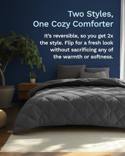 ViscoSoft Essentials Reversible Down Alternative Quilted Comforter with Corner Tabs–All-Season, Plush Microfiber Fill, Machine Washable