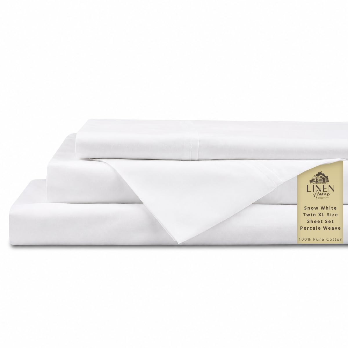 Linen Home 100% Cotton Percale Sheet Set - Deep Pocket Fitted Sheet Fits Mattress Upto 15", Pillowcases, Breathable Flat Sheet