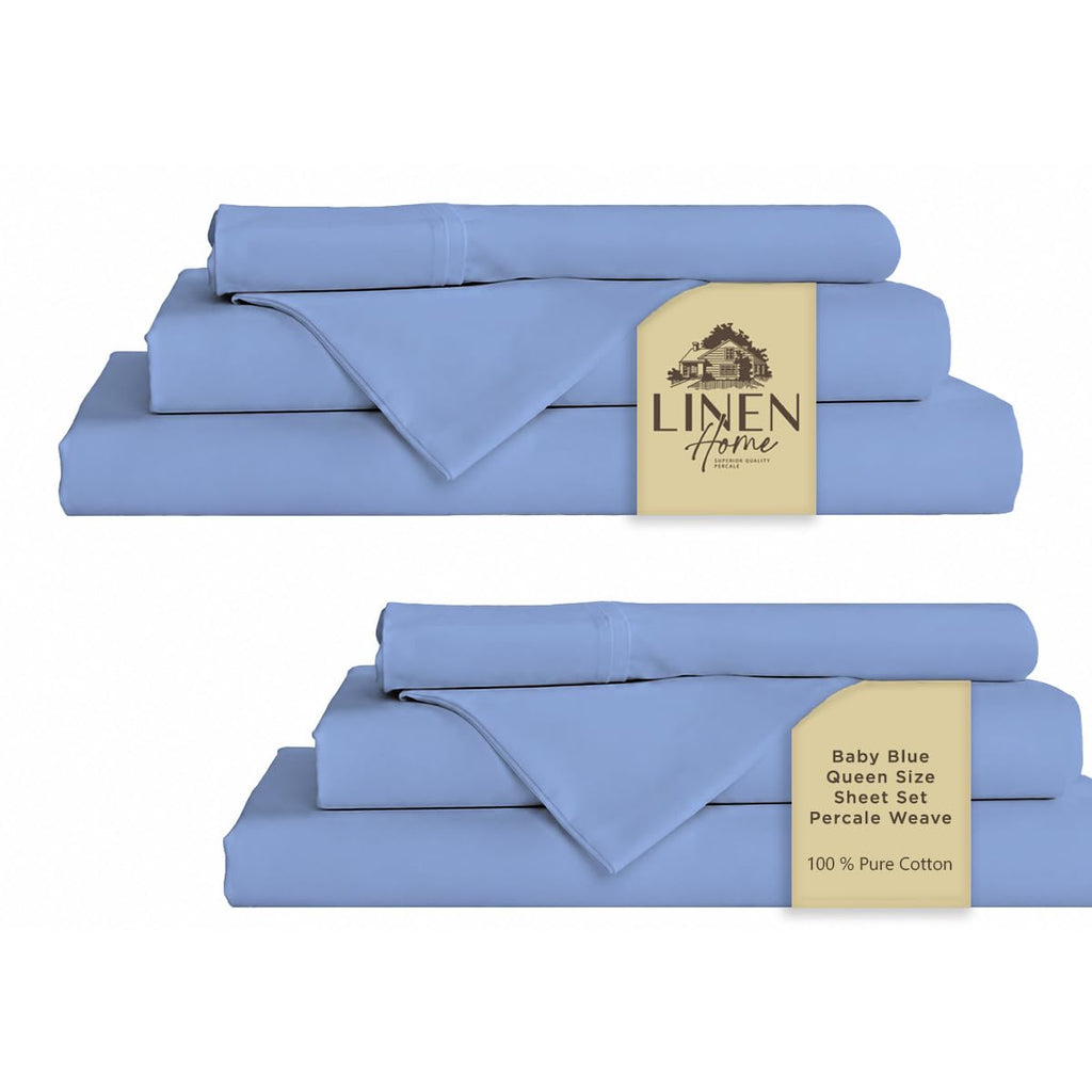 Linen Home 100% Cotton Percale Sheet Set - Deep Pocket Fitted Sheet Fits Mattress Upto 15", Pillowcases, Breathable Flat Sheet