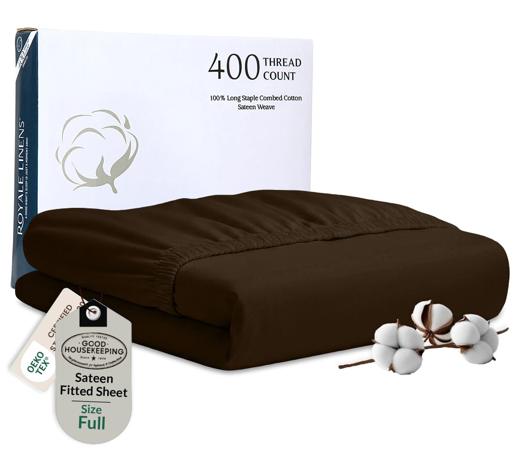 ROYALE LINENS 300 Thread Count 100% Long Staple Combed Cotton Fitted Sheet - Super Soft Deep Pocket Bottom Sheet - Fitted Sheet - Fitted Sheet Only - Elastic Sheet