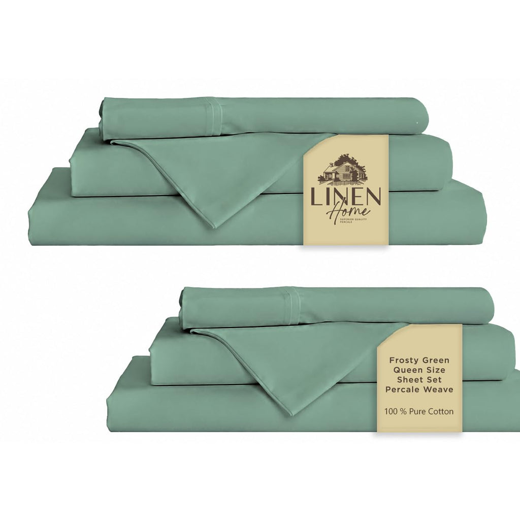 Linen Home 100% Cotton Percale Sheet Set - Deep Pocket Fitted Sheet Fits Mattress Upto 15", Pillowcases, Breathable Flat Sheet