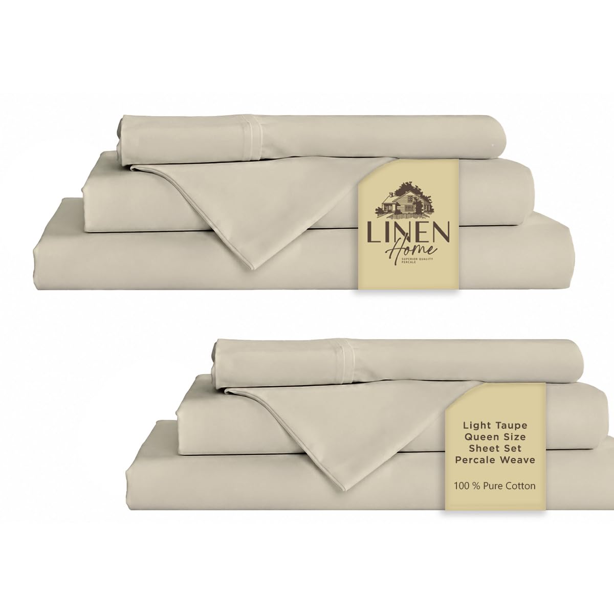 Linen Home 100% Cotton Percale Sheet Set - Deep Pocket Fitted Sheet Fits Mattress Upto 15", Pillowcases, Breathable Flat Sheet