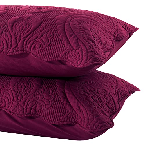 BOSOWOS Quilted Pillow Shams Set of 2, Decorative Microfiber Standard Queen King Bed Pillow Shams, Soft Breathable Pillow Covers with Envelope Closure (White£¬ Light Yellow, Burgundy, Blue, Grey)