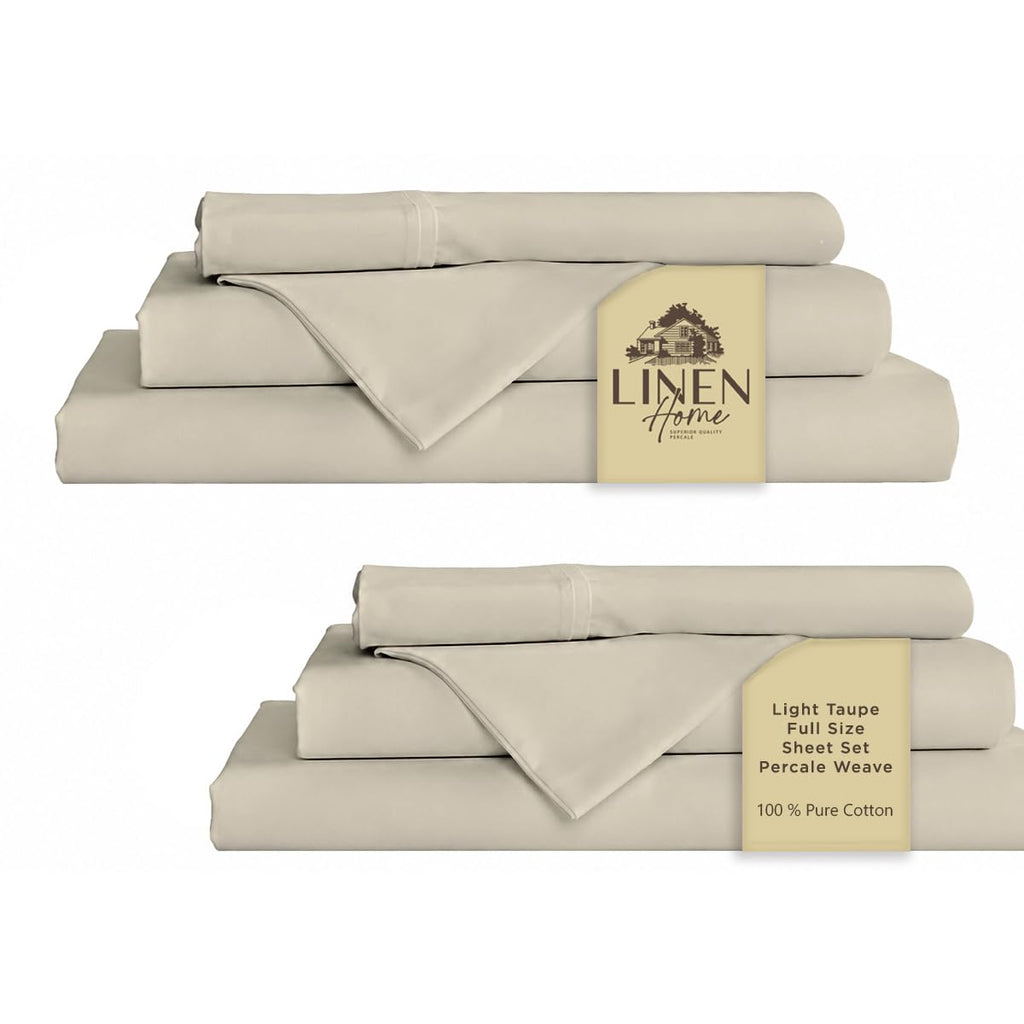 Linen Home 100% Cotton Percale Sheet Set - Deep Pocket Fitted Sheet Fits Mattress Upto 15", Pillowcases, Breathable Flat Sheet
