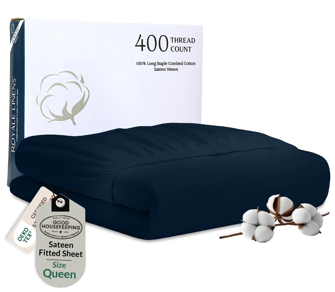 ROYALE LINENS 300 Thread Count 100% Long Staple Combed Cotton Fitted Sheet - Super Soft Deep Pocket Bottom Sheet - Fitted Sheet - Fitted Sheet Only - Elastic Sheet