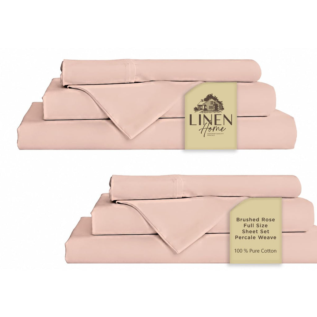 Linen Home 100% Cotton Percale Sheet Set - Deep Pocket Fitted Sheet Fits Mattress Upto 15", Pillowcases, Breathable Flat Sheet