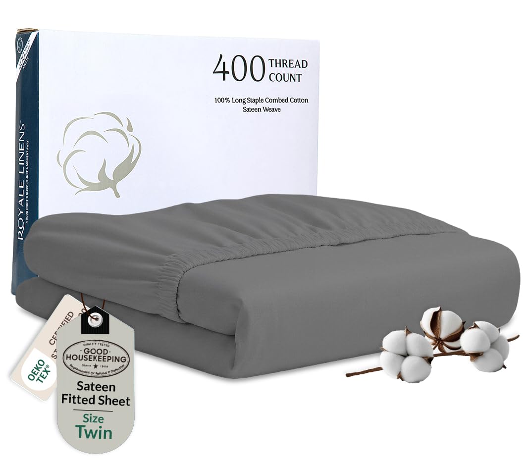 ROYALE LINENS 300 Thread Count 100% Long Staple Combed Cotton Fitted Sheet - Super Soft Deep Pocket Bottom Sheet - Fitted Sheet - Fitted Sheet Only - Elastic Sheet