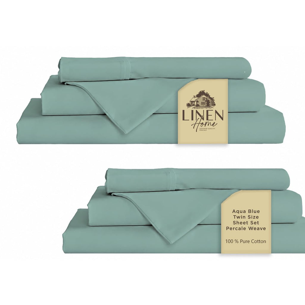 Linen Home 100% Cotton Percale Sheet Set - Deep Pocket Fitted Sheet Fits Mattress Upto 15", Pillowcases, Breathable Flat Sheet