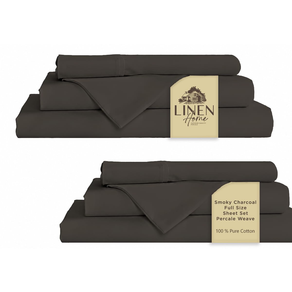 Linen Home 100% Cotton Percale Sheet Set - Deep Pocket Fitted Sheet Fits Mattress Upto 15", Pillowcases, Breathable Flat Sheet