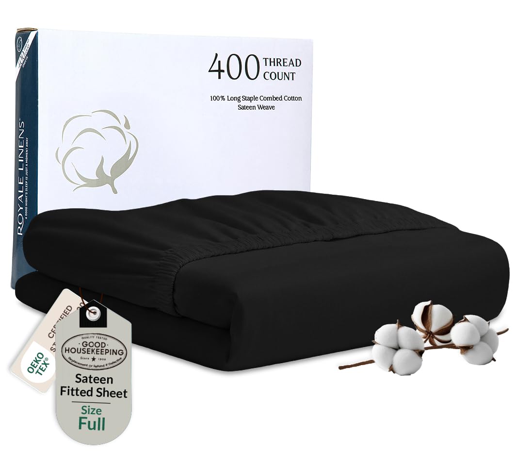 ROYALE LINENS 300 Thread Count 100% Long Staple Combed Cotton Fitted Sheet - Super Soft Deep Pocket Bottom Sheet - Fitted Sheet - Fitted Sheet Only - Elastic Sheet