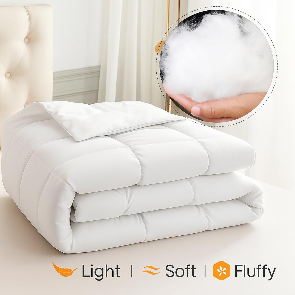 ARlinen College Dorm Bedding Bundle – Twin White Comforter & Twin XL 32 Inch Extra Long Dorm Bed Skirt Set