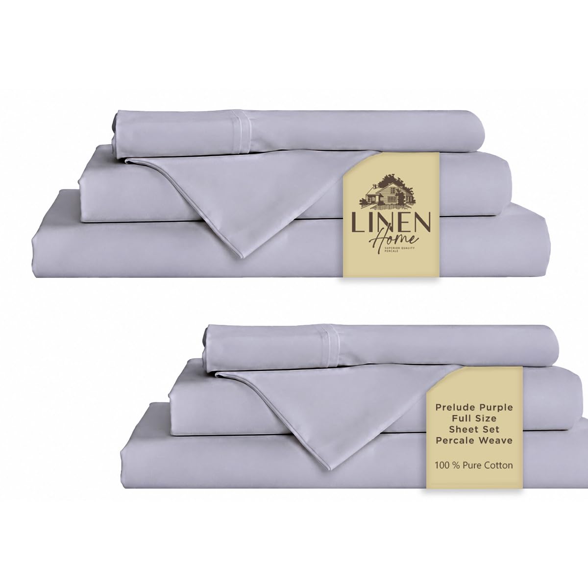 Linen Home 100% Cotton Percale Sheet Set - Deep Pocket Fitted Sheet Fits Mattress Upto 15", Pillowcases, Breathable Flat Sheet