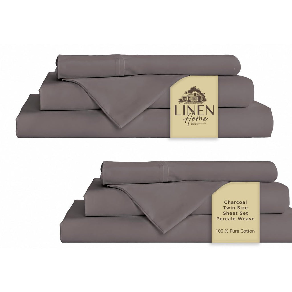 Linen Home 100% Cotton Percale Sheet Set - Deep Pocket Fitted Sheet Fits Mattress Upto 15", Pillowcases, Breathable Flat Sheet
