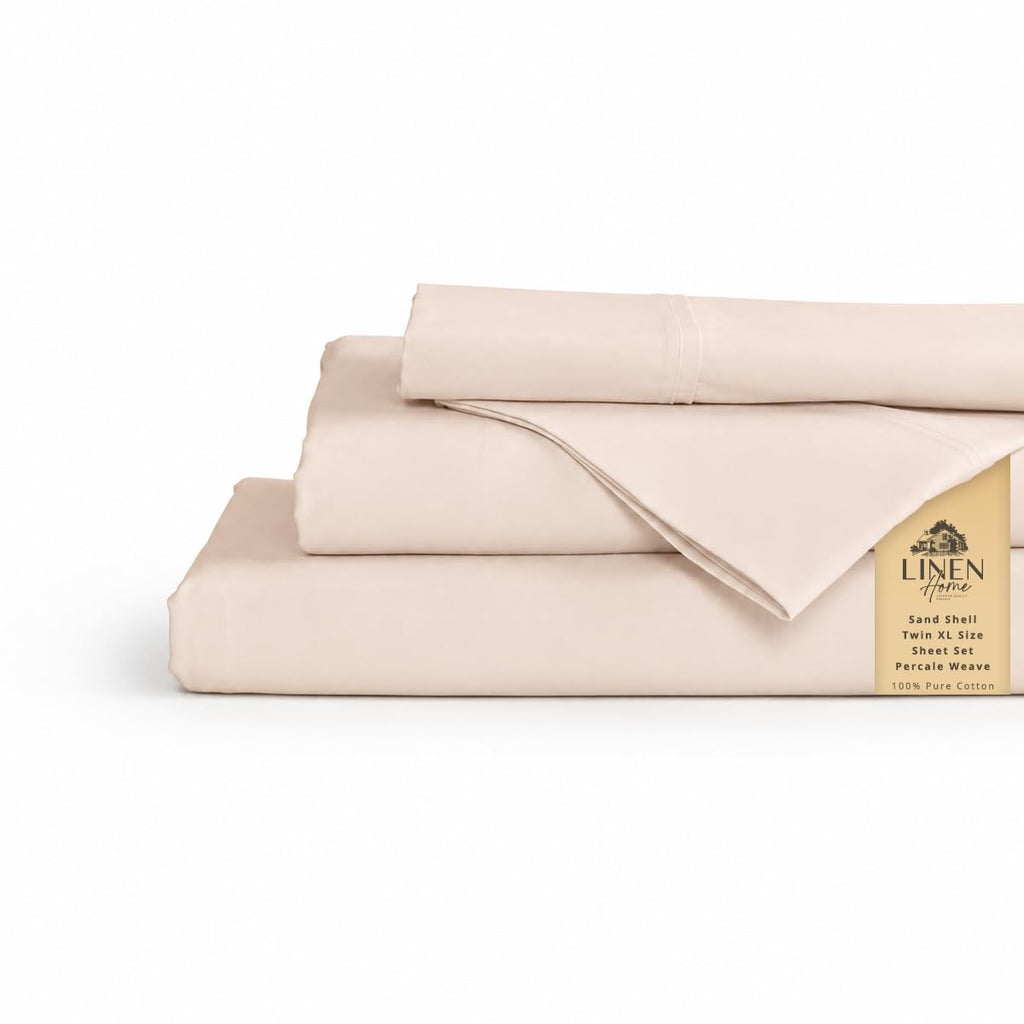 Linen Home 100% Cotton Percale Sheet Set - Deep Pocket Fitted Sheet Fits Mattress Upto 15", Pillowcases, Breathable Flat Sheet