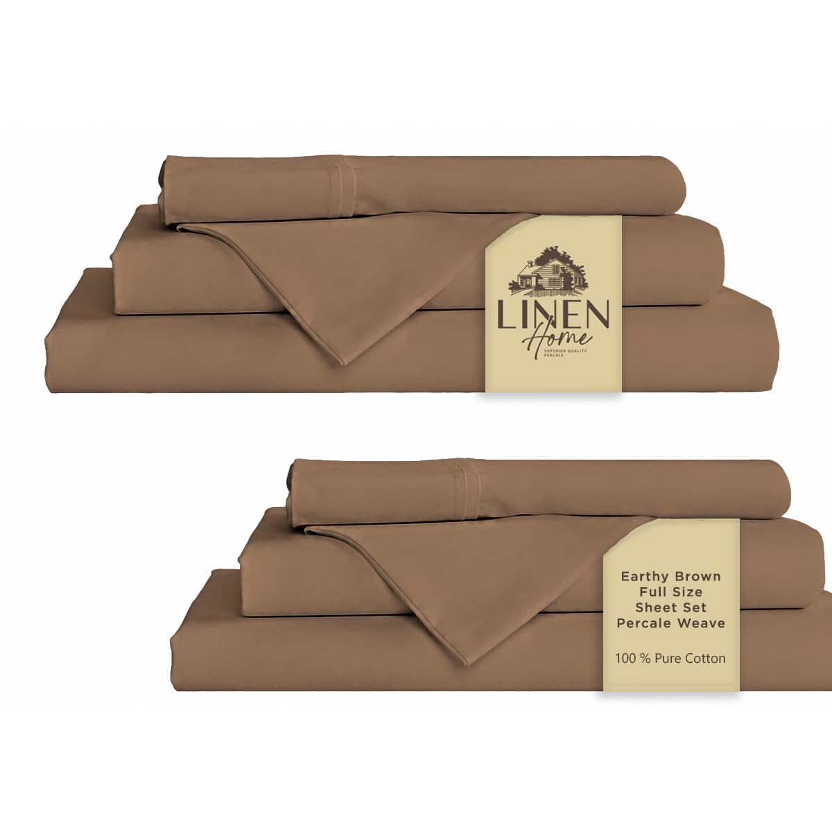 Linen Home 100% Cotton Percale Sheet Set - Deep Pocket Fitted Sheet Fits Mattress Upto 15", Pillowcases, Breathable Flat Sheet