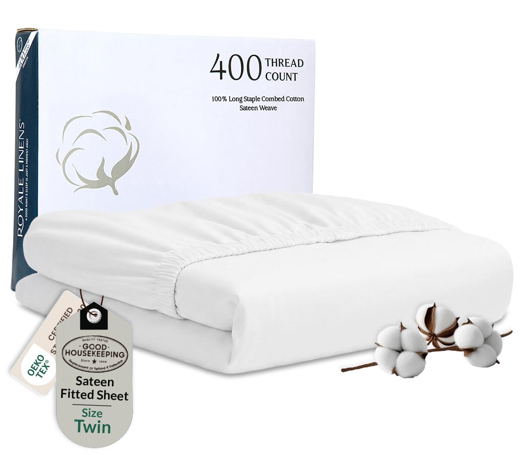 ROYALE LINENS 300 Thread Count 100% Long Staple Combed Cotton Fitted Sheet - Super Soft Deep Pocket Bottom Sheet - Fitted Sheet - Fitted Sheet Only - Elastic Sheet
