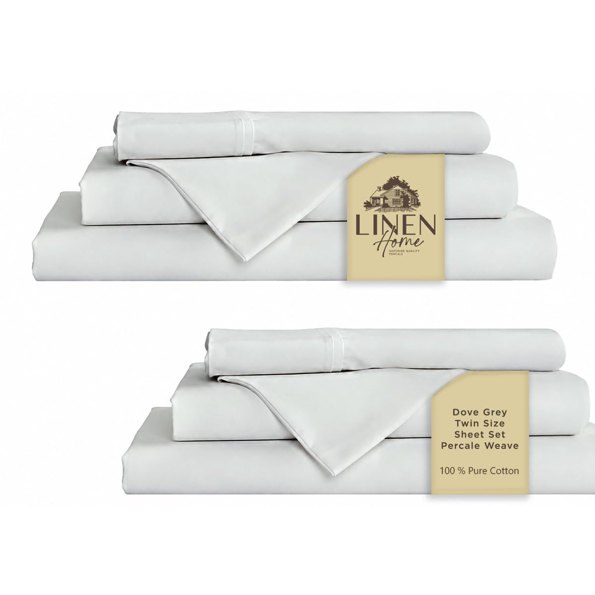 Linen Home 100% Cotton Percale Sheet Set - Deep Pocket Fitted Sheet Fits Mattress Upto 15", Pillowcases, Breathable Flat Sheet