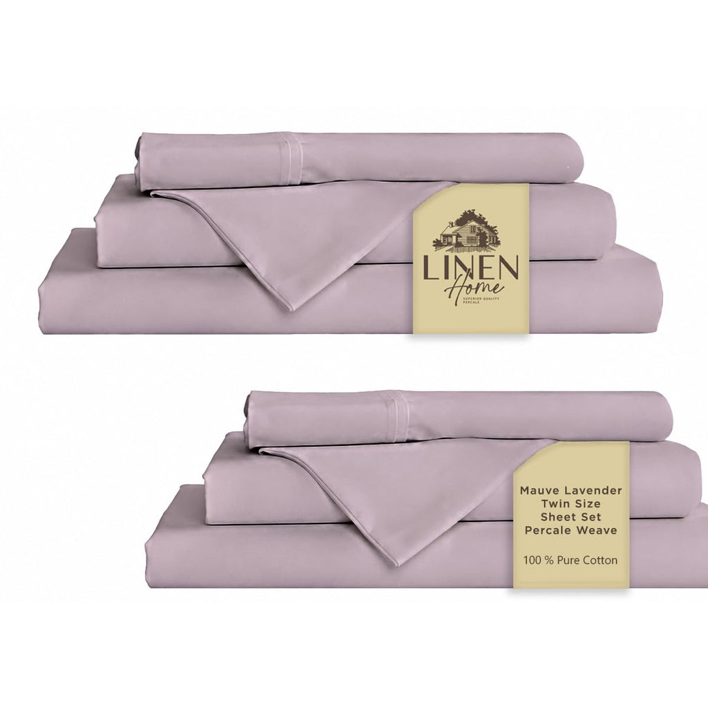 Linen Home 100% Cotton Percale Sheet Set - Deep Pocket Fitted Sheet Fits Mattress Upto 15", Pillowcases, Breathable Flat Sheet