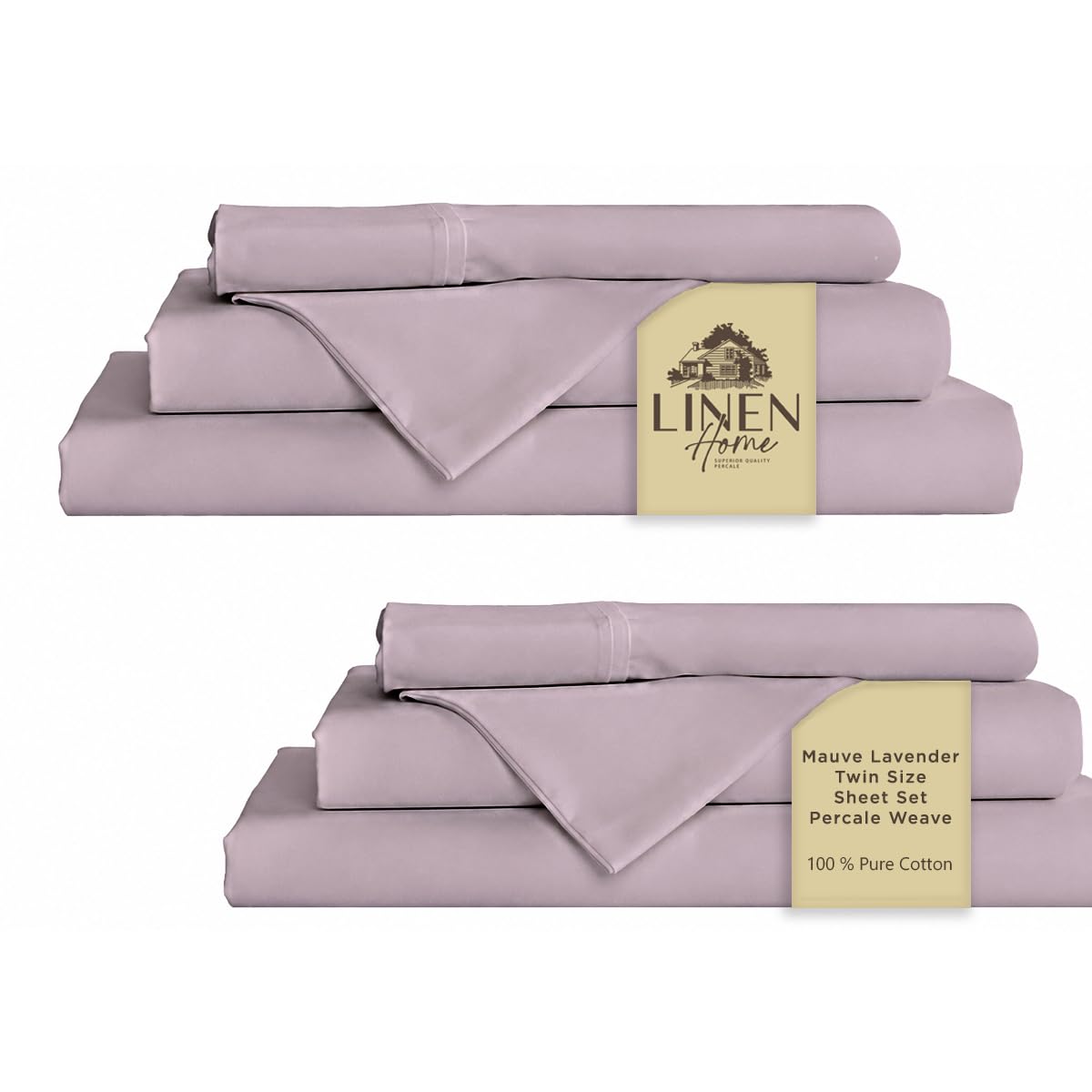 Linen Home 100% Cotton Percale Sheet Set - Deep Pocket Fitted Sheet Fits Mattress Upto 15", Pillowcases, Breathable Flat Sheet