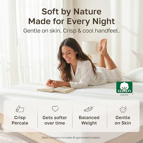California Design Den 100% Organic Cotton Fitted Sheet Only - Percale Deep Pocket Fitted Sheet, Lightweight, Snug-Fit, Crisp, Durable