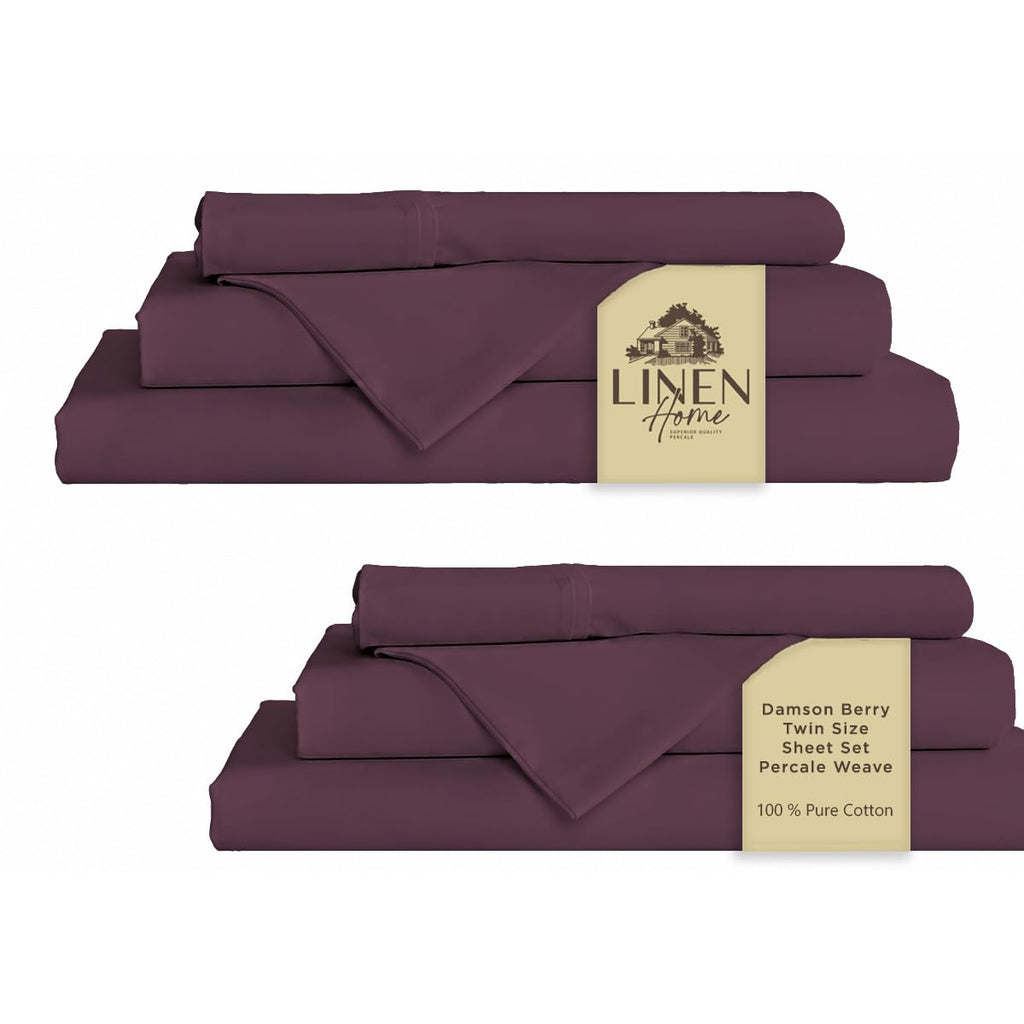 Linen Home 100% Cotton Percale Sheet Set - Deep Pocket Fitted Sheet Fits Mattress Upto 15", Pillowcases, Breathable Flat Sheet