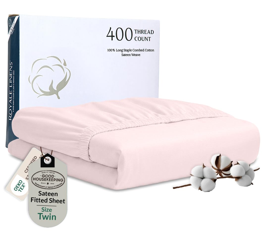 ROYALE LINENS 300 Thread Count 100% Long Staple Combed Cotton Fitted Sheet - Super Soft Deep Pocket Bottom Sheet - Fitted Sheet - Fitted Sheet Only - Elastic Sheet