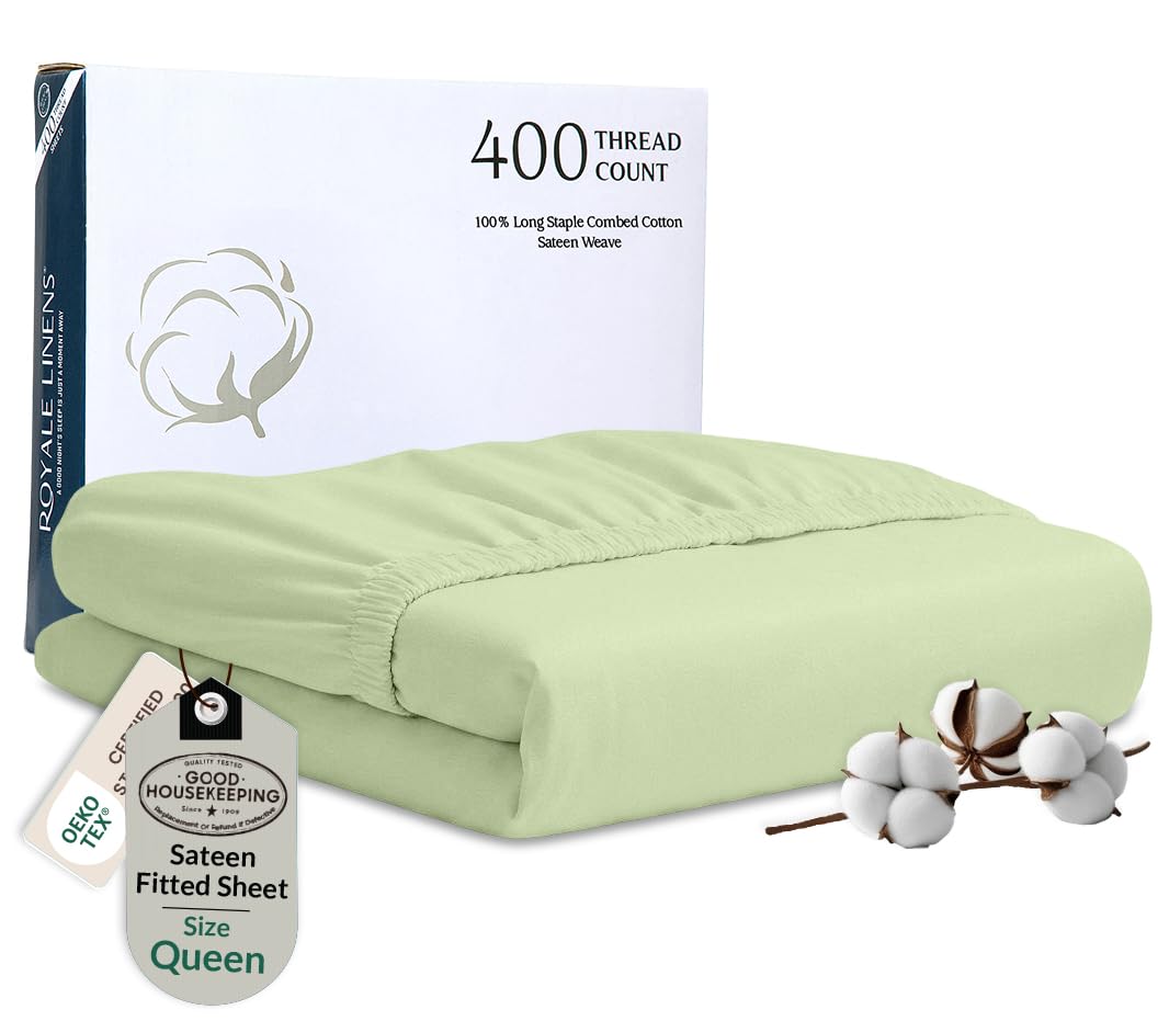 ROYALE LINENS 300 Thread Count 100% Long Staple Combed Cotton Fitted Sheet - Super Soft Deep Pocket Bottom Sheet - Fitted Sheet - Fitted Sheet Only - Elastic Sheet