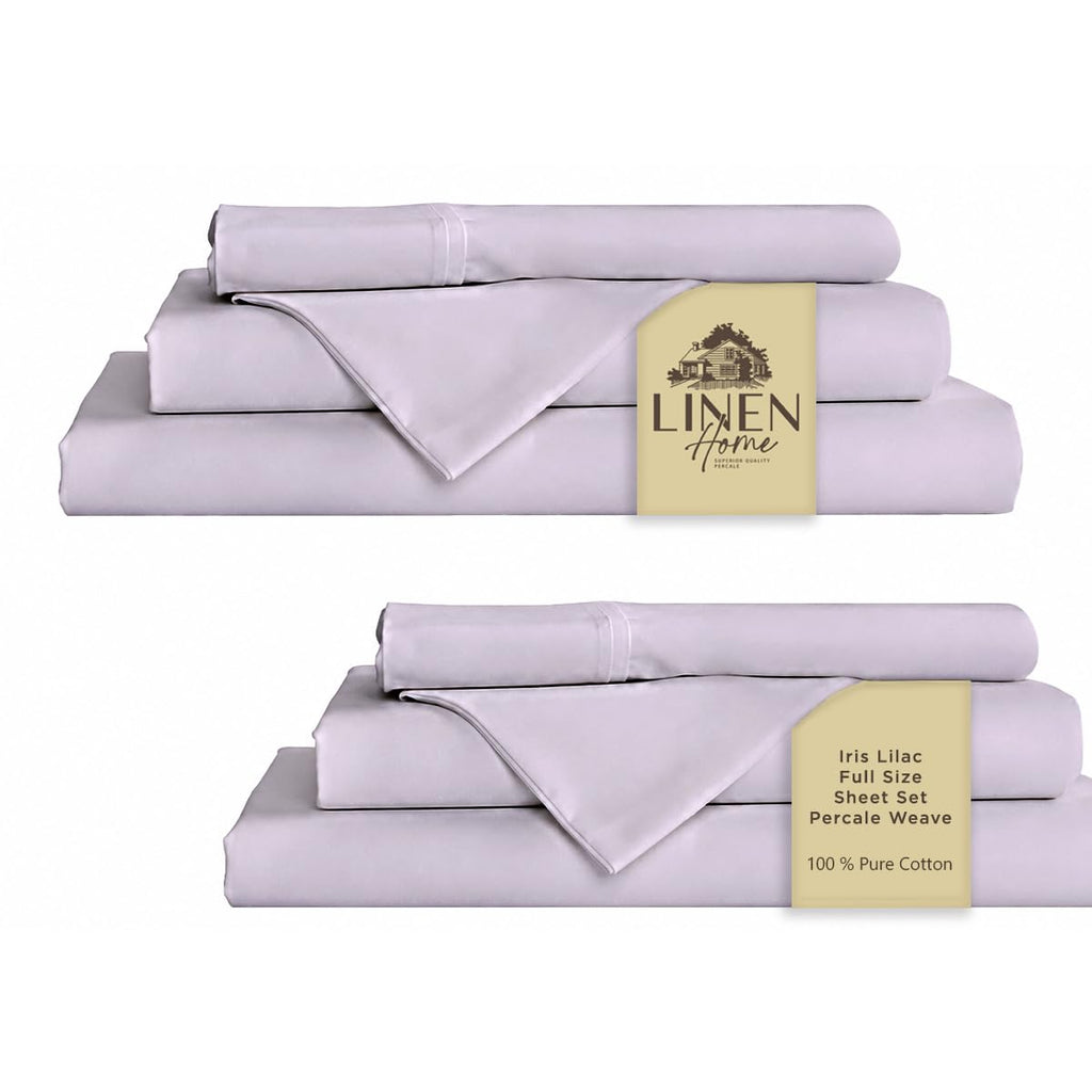 Linen Home 100% Cotton Percale Sheet Set - Deep Pocket Fitted Sheet Fits Mattress Upto 15", Pillowcases, Breathable Flat Sheet