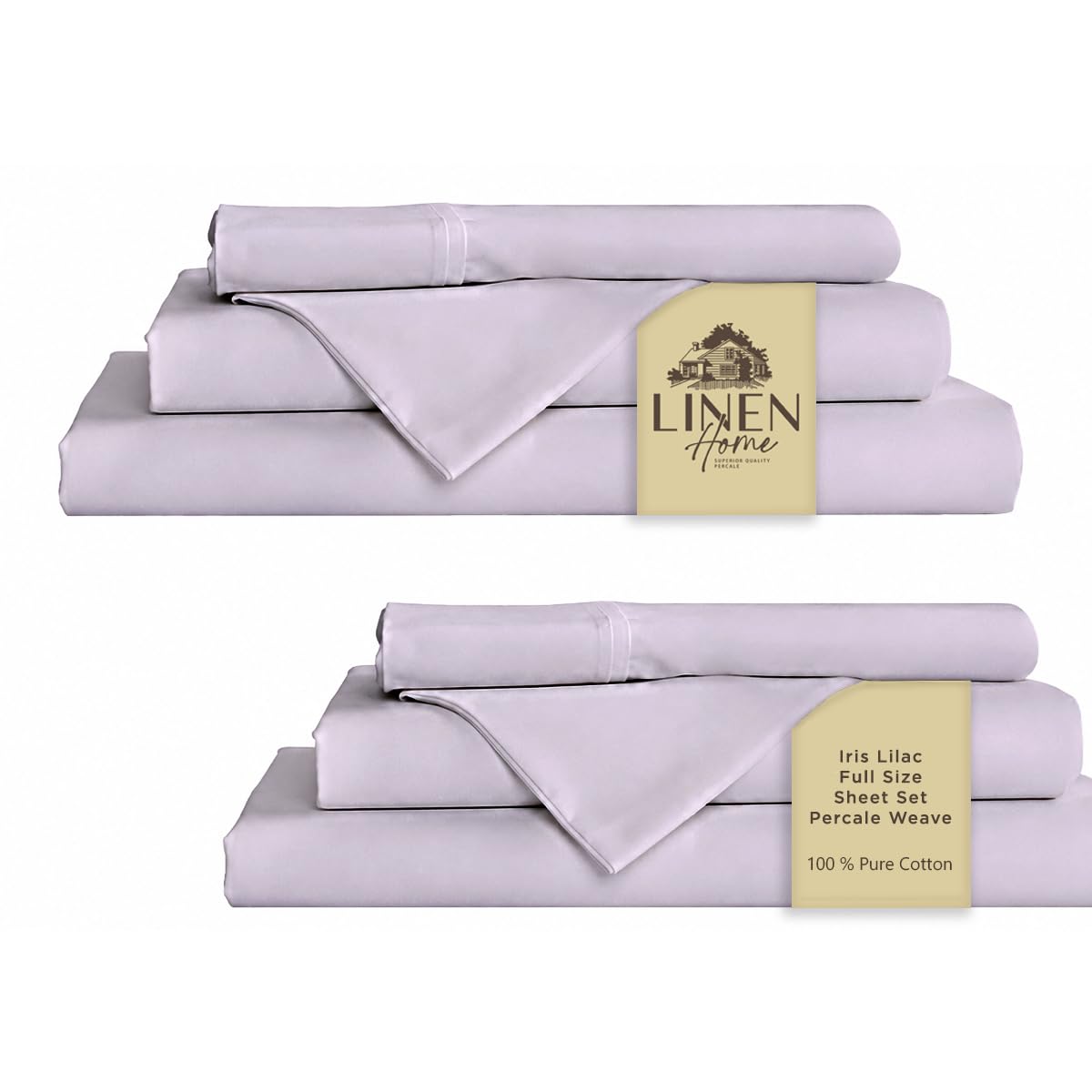 Linen Home 100% Cotton Percale Sheet Set - Deep Pocket Fitted Sheet Fits Mattress Upto 15", Pillowcases, Breathable Flat Sheet