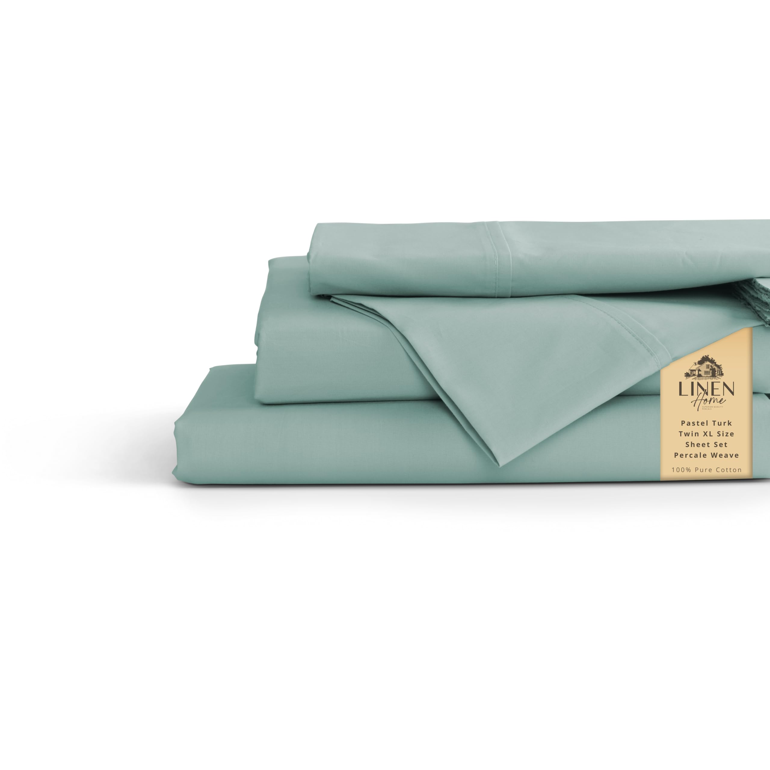Linen Home 100% Cotton Percale Sheet Set - Deep Pocket Fitted Sheet Fits Mattress Upto 15", Pillowcases, Breathable Flat Sheet