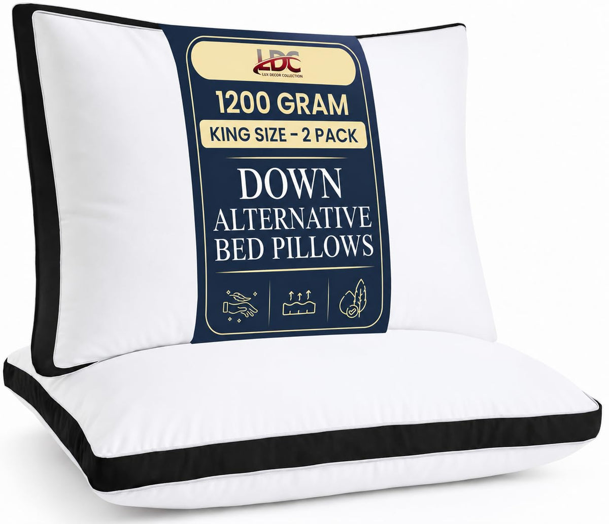 LDC Lux Decor Gusseted Hotel Pillows, 2-Pack