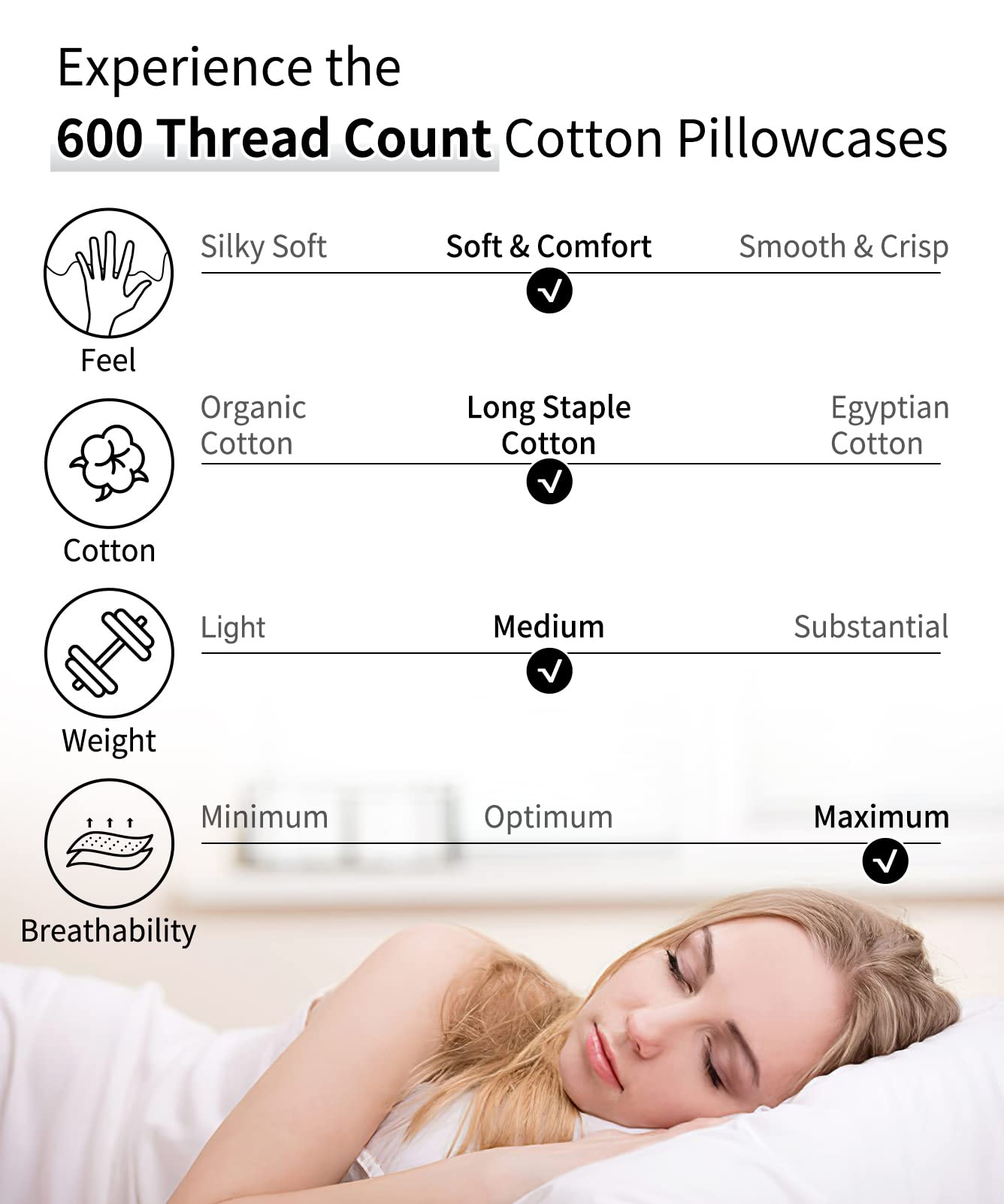 Warmstar 600 Thread Count Cotton Pillow Cases