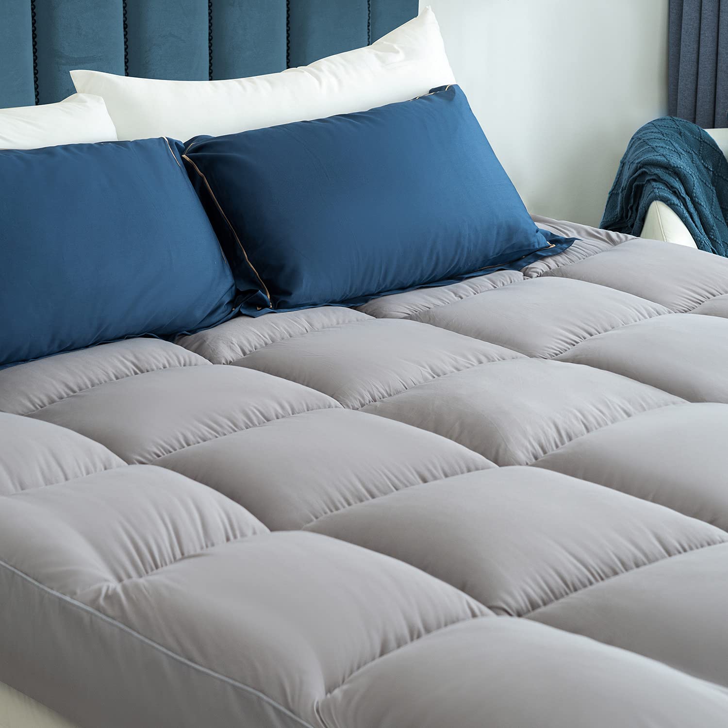 Marine Moon Mattress Topper, Plush Pillow Top Mattress Pad/Bed Topper, Hotel Quality Down Alternative