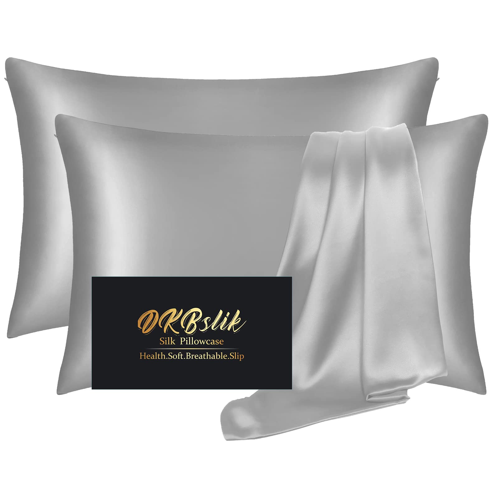 Mulberry Silk Pillowcase for Hair and Skin, Health Soft Anti Acne Cooling Beauty Sleep Natural Silk Satin Pillow Case with Hidden Zipper for Gift