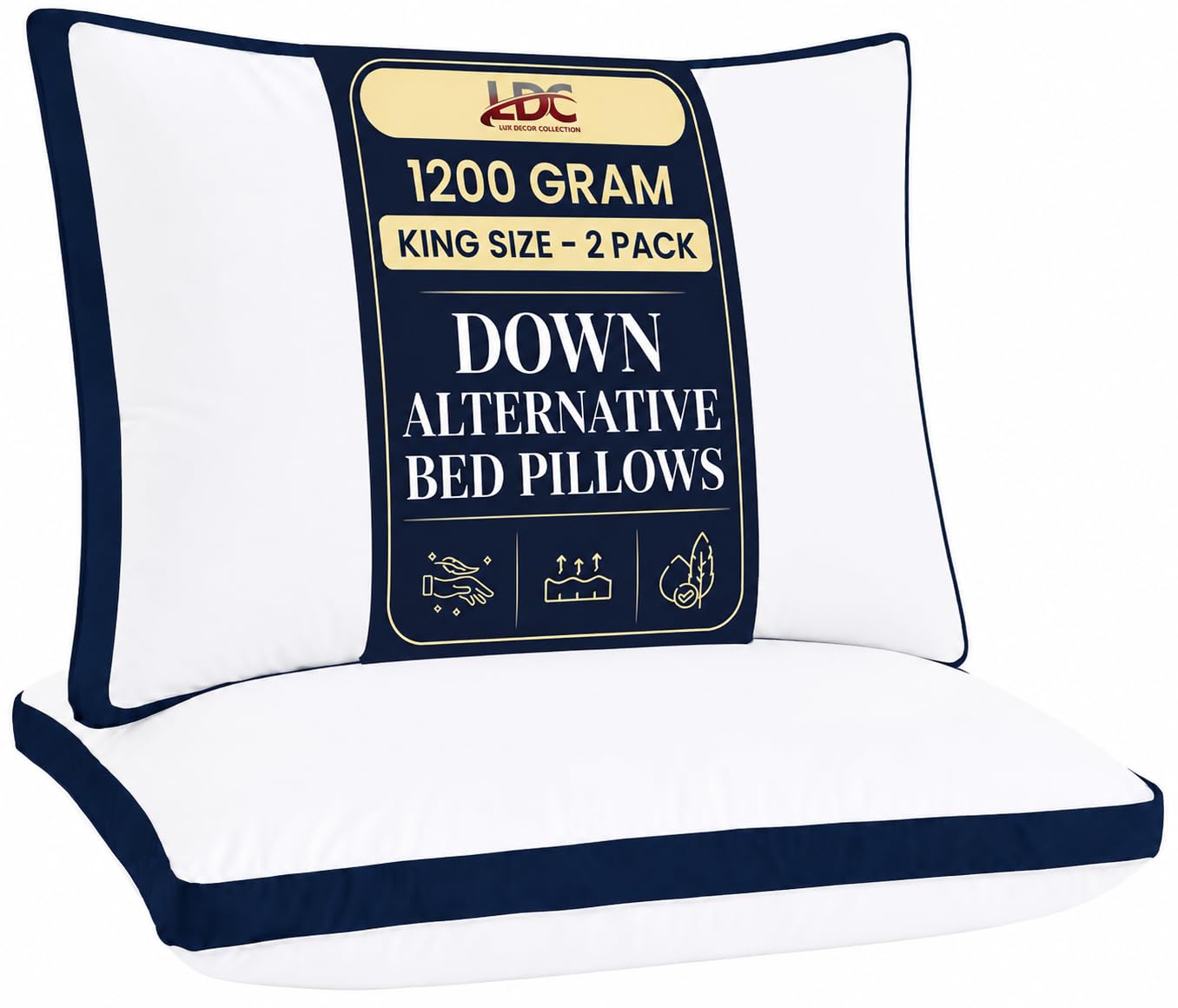 LDC LUX DECOR COLLECTION Gusseted Style Soft Hotel Pillows Set of 2 – Down Alternative Hotel Bed Pillows
