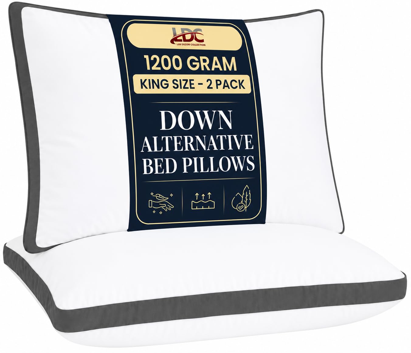 LDC LUX DECOR COLLECTION Gusseted Style Soft Hotel Pillows Set of 2 – Down Alternative Hotel Bed Pillows