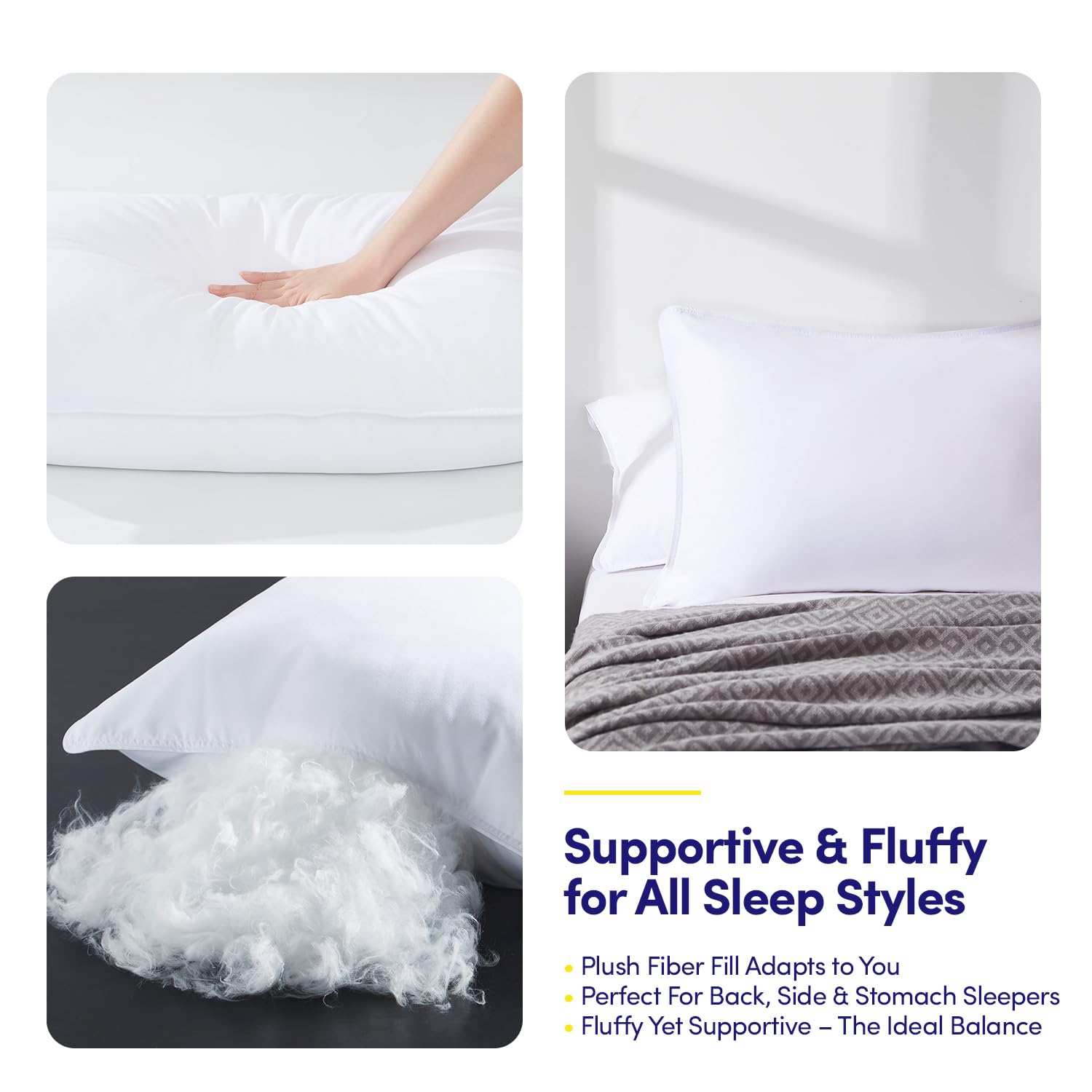 Pillows Size Set of 2 – 2-Pack Premium Medium Firm Down Alternative Bed Pillows for Sleeping – Generously Filled, Ultra Soft Support for Standard, Queen & King Sleepers
