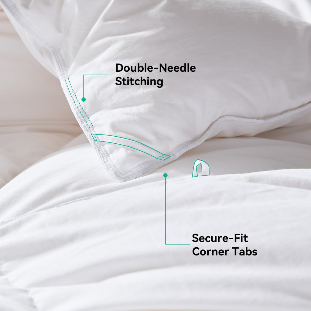 Three Geese King Size Goose Feather Down Fiber Comforter - Ultral Soft All-Season Feather Down Duvet Insert Fluffy, Noissele with 8 Corner Loops for Warmth and Softness.