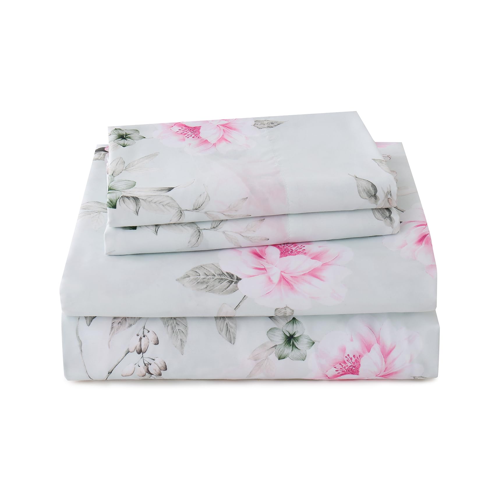 Yibeizi Floral Printed Sheet Set, Boho Pattern Bed Sheets Cooling Bedding Sheets & Pillowcases Soft Microfiber 15" Extra Deep Pocket Fitted Bedsheet 4 Piece