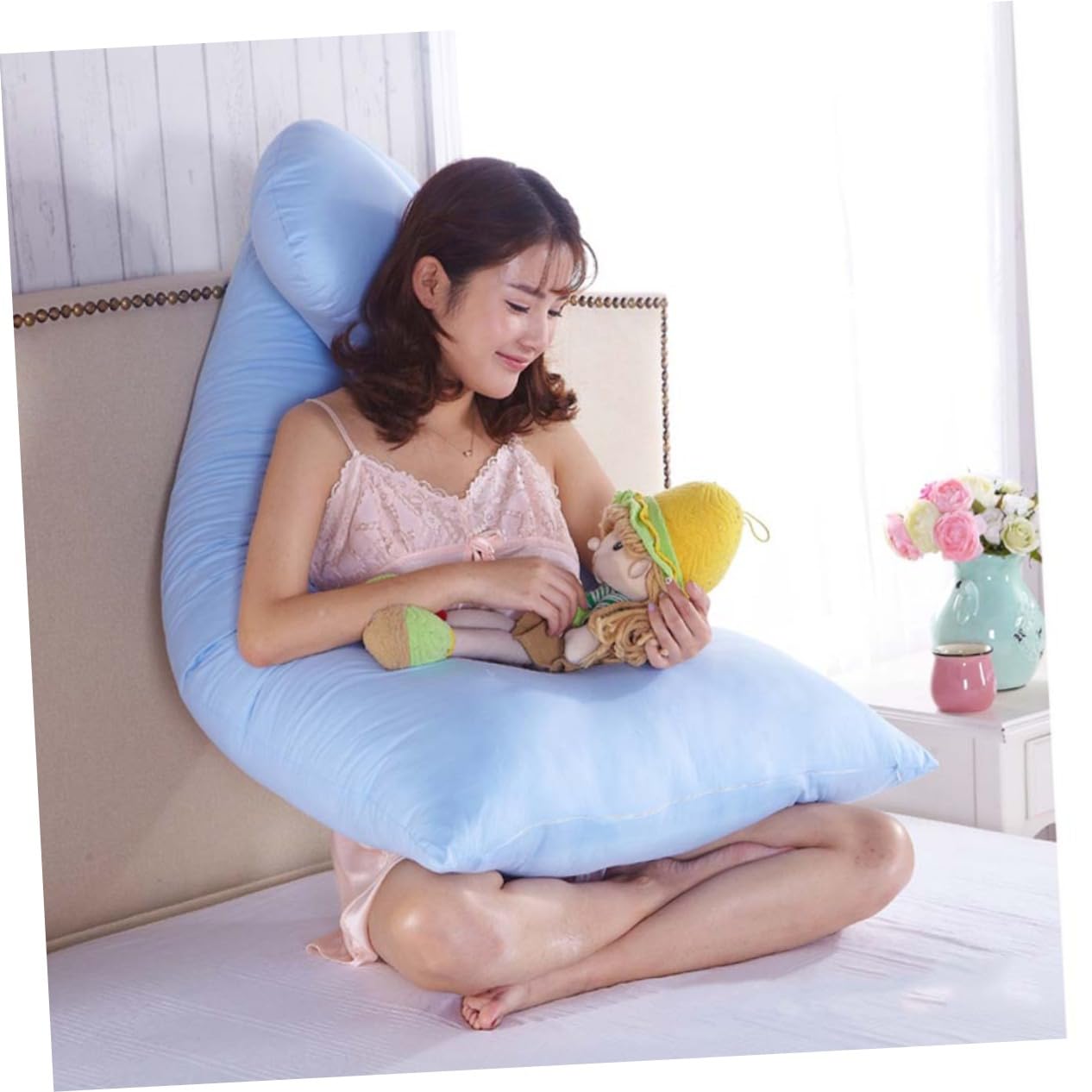 MERRYHAPY U-Shaped Pillowcase for Pregnant Women Soft Knit Easy Zipper Machine Washable Durable Cover for Pregnancy Pillow