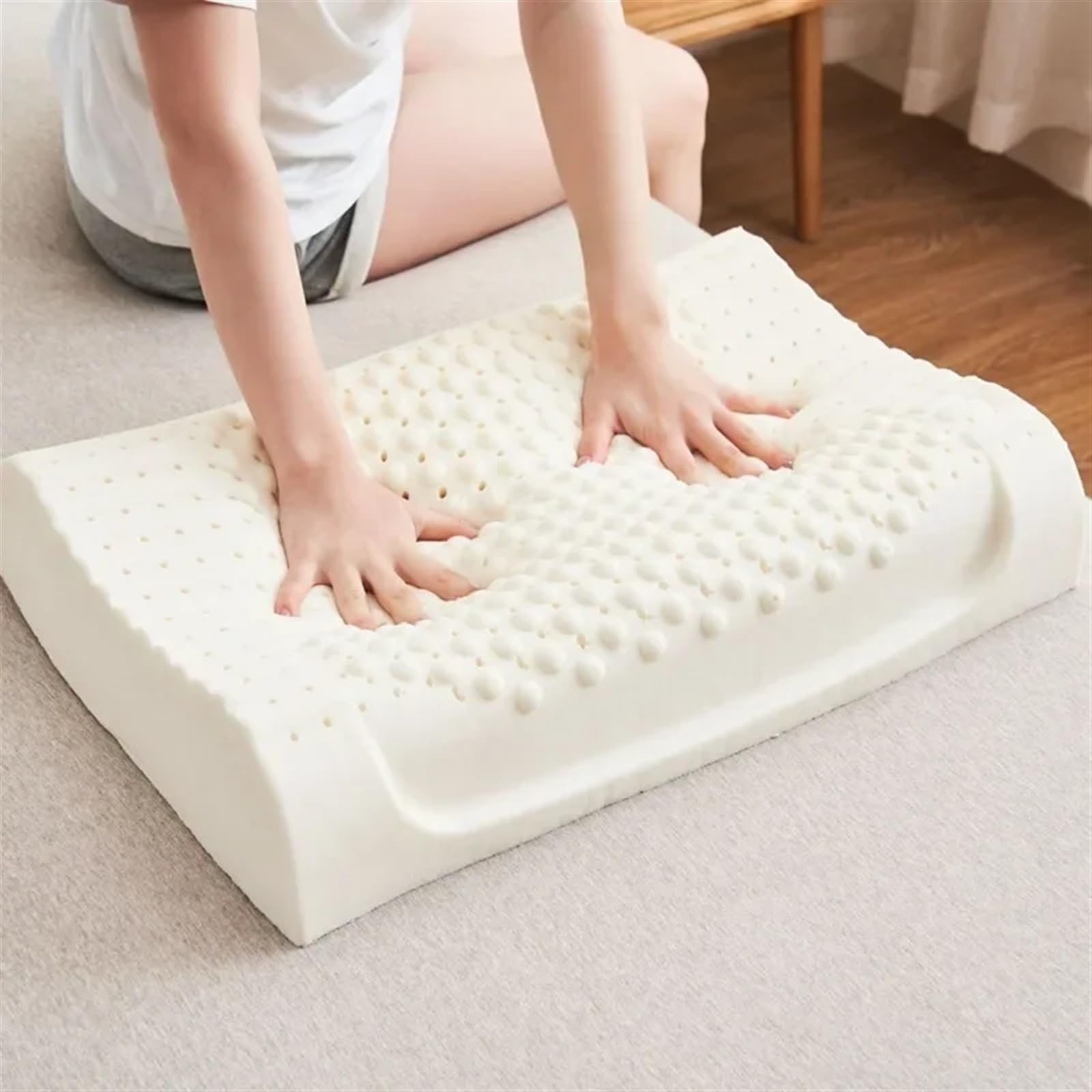 LNJMRU Latex Pillow Natural Latex Pillow Remedial Neck Protect Vertebrae Health Care Orthopedic Pillow Natural Latex Pillow Latex Sleeping Bed Pillow