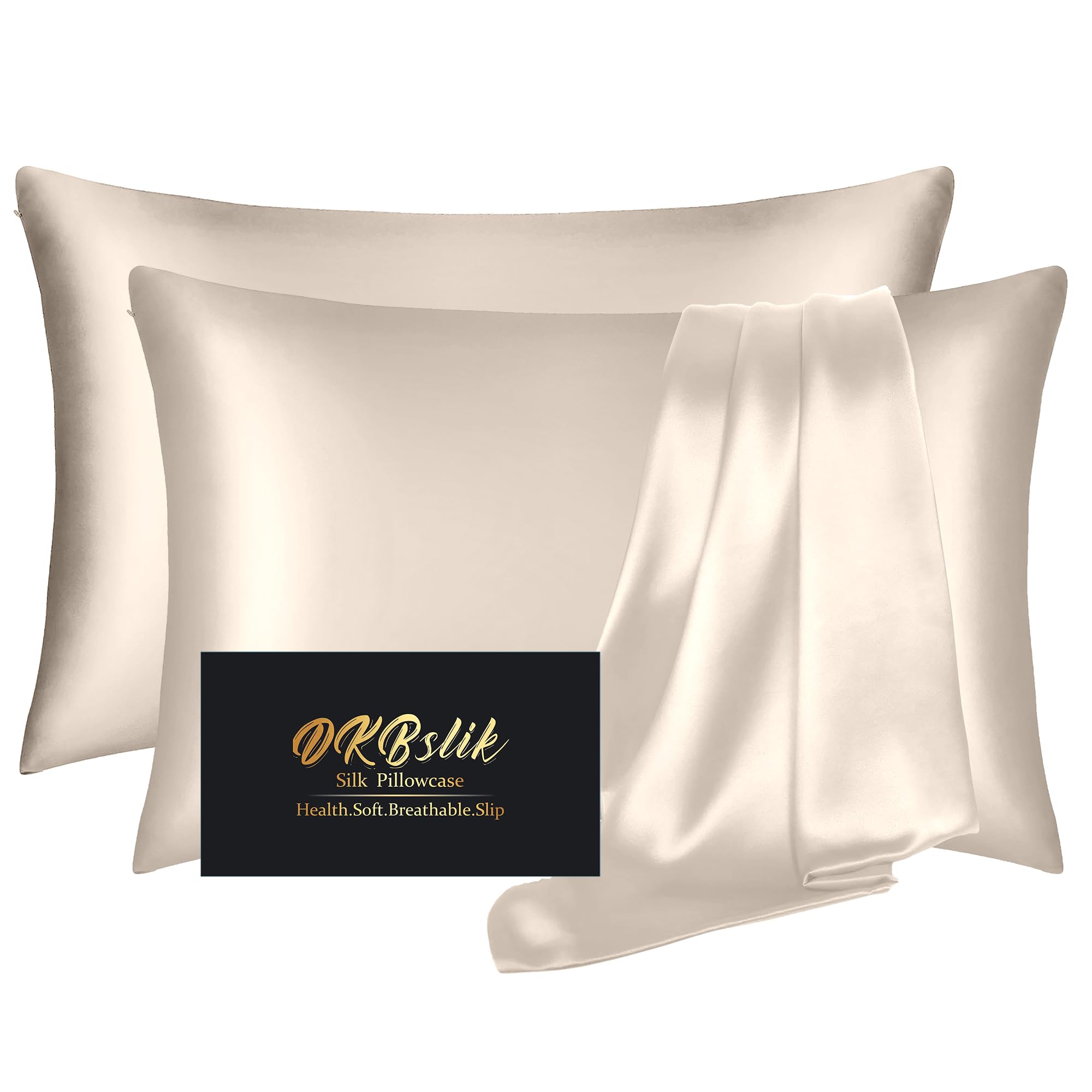 Mulberry Silk Pillowcase for Hair and Skin, Health Soft Anti Acne Cooling Beauty Sleep Natural Silk Satin Pillow Case with Hidden Zipper for Gift