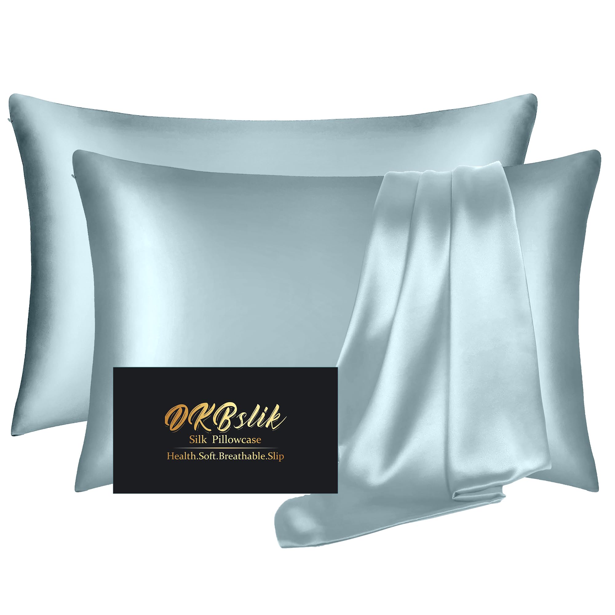 Mulberry Silk Pillowcase for Hair and Skin, Health Soft Anti Acne Cooling Beauty Sleep Natural Silk Satin Pillow Case with Hidden Zipper for Gift