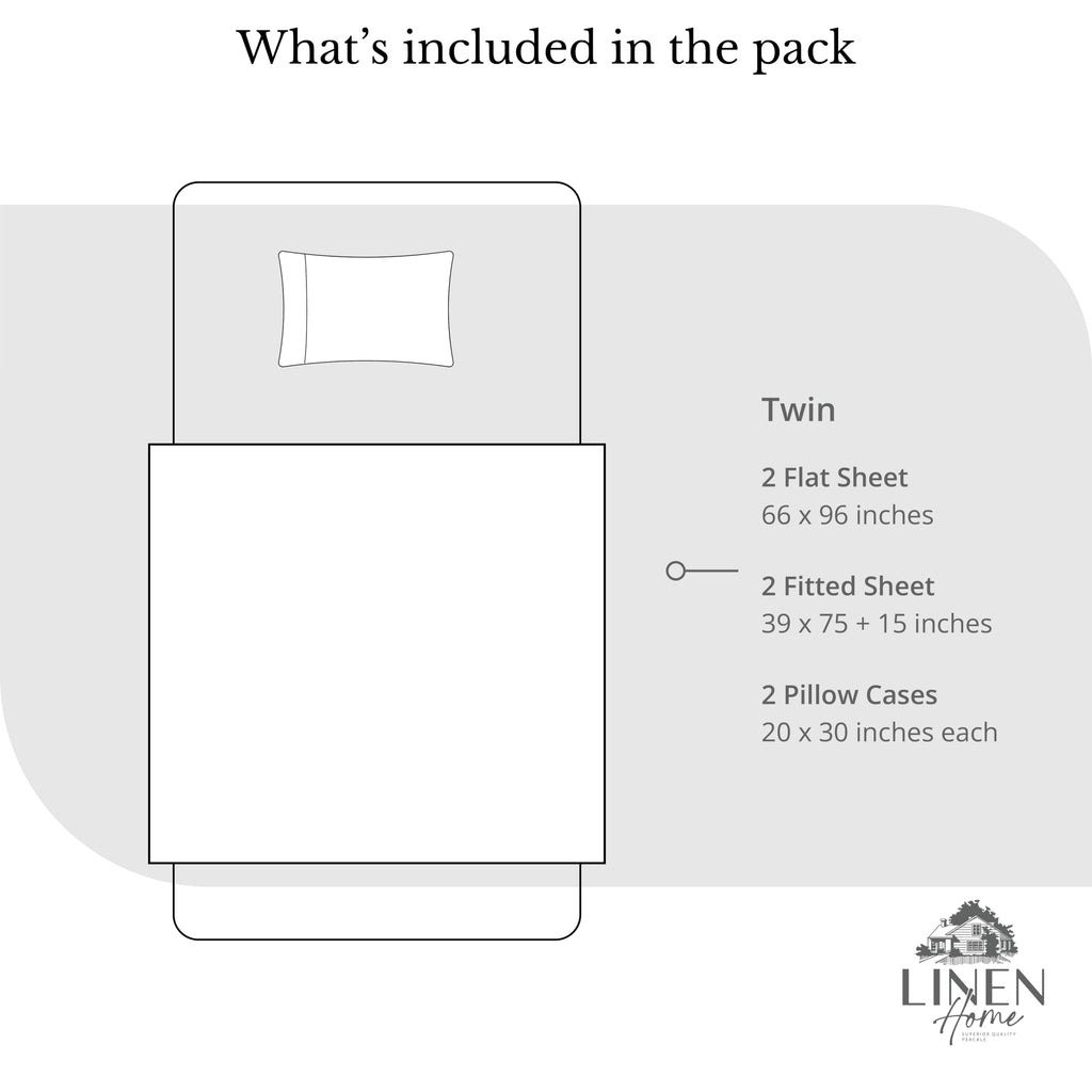 Linen Home 100% Cotton Percale Sheet Set - Deep Pocket Fitted Sheet Fits Mattress Upto 15", Pillowcases, Breathable Flat Sheet